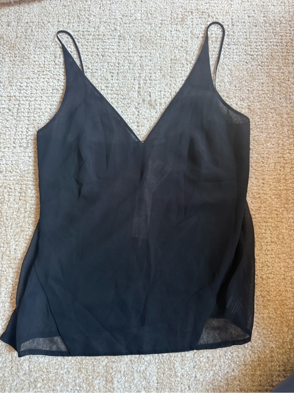 J Brand Black Sheer V-Neck Spaghetti Strap Camisole